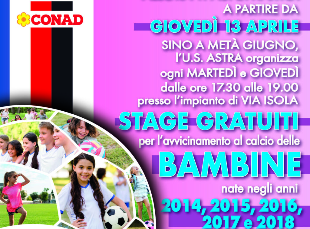 STAGE GRATUITI  per avvicinamento al calcio BAMBINE – da Giovedì 13 Aprile